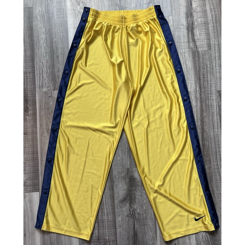 VTG 90s Nike Team Sports Tear Away Pants Mens XL Yellow/Navy Snap Warm Up Track